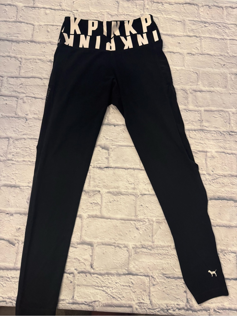 PINK Victoria's Secret Black Leggings with White Logo Waistband